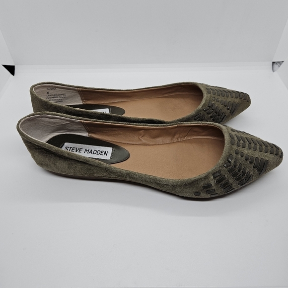 Steve Madden olive green suede Imaura pointed toe flats with lacing detail US 6 - Picture 2 of 9